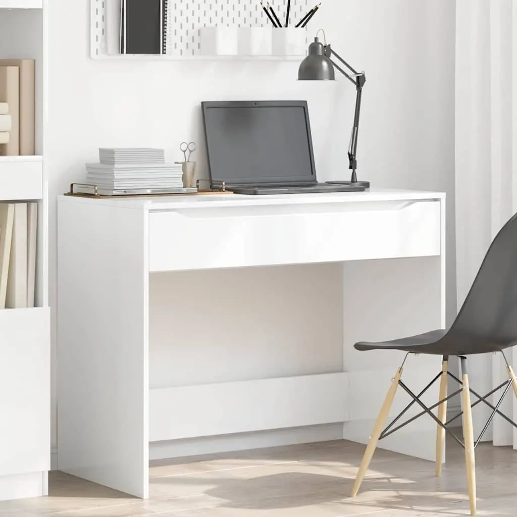 Engineered Wood Desk Rectangular 100cm High Gloss White