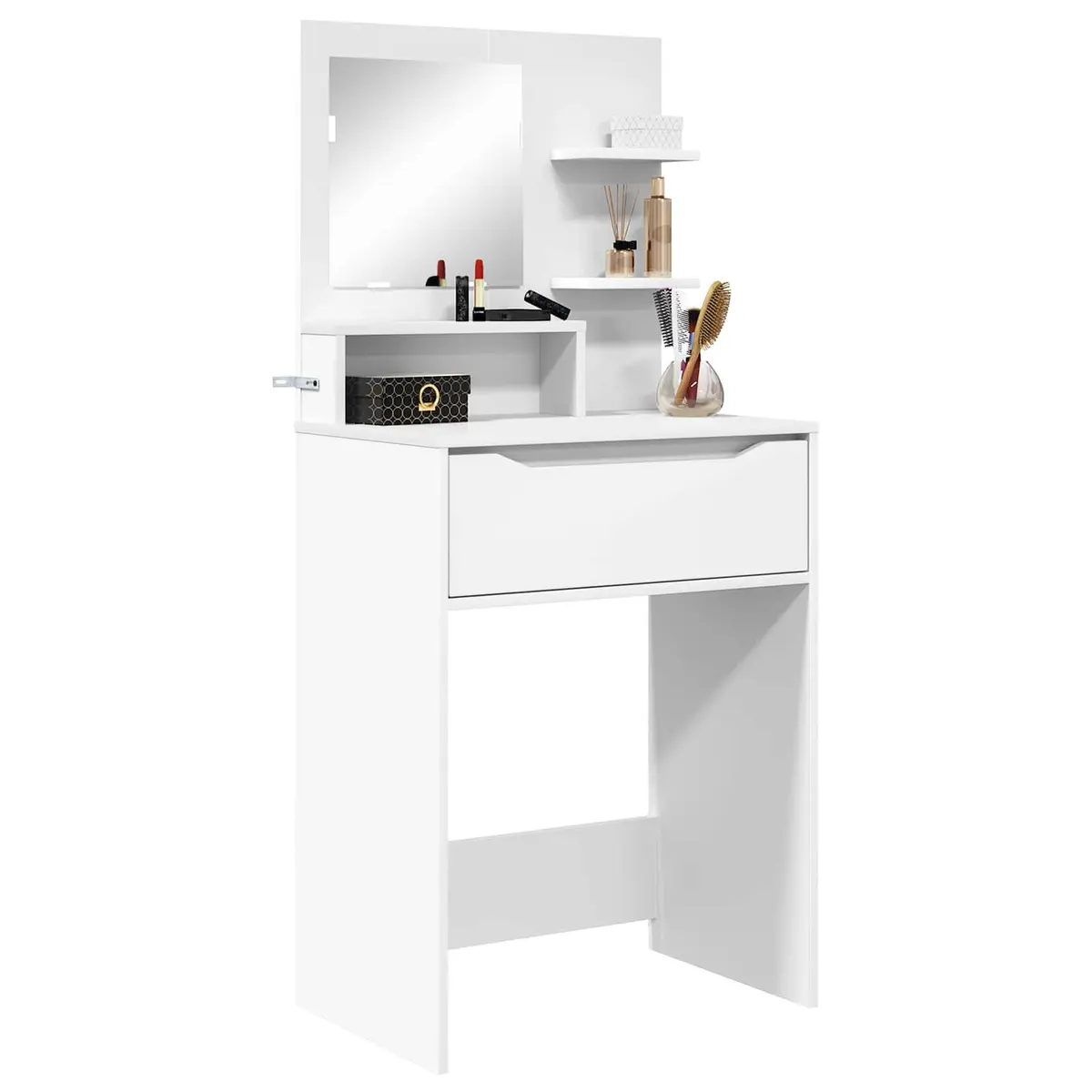 Dressing Table White Engineered Wood Modern Vanity Unit with Drawer and Storage Shelves 80 x 39.6 x 135 cm