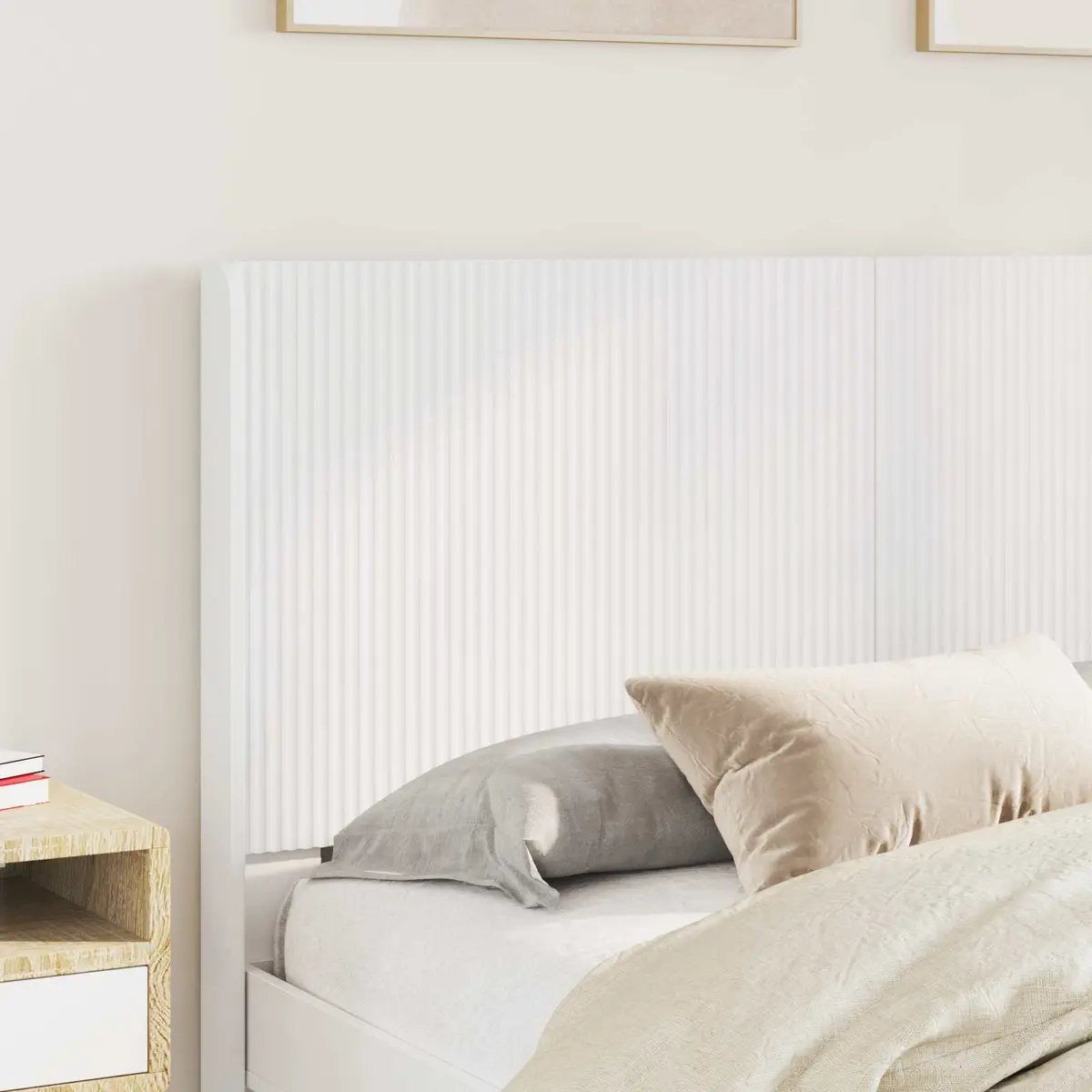 White Engineered Wood Headboard Vertical Slat Design Bedroom Furniture Bed Mount