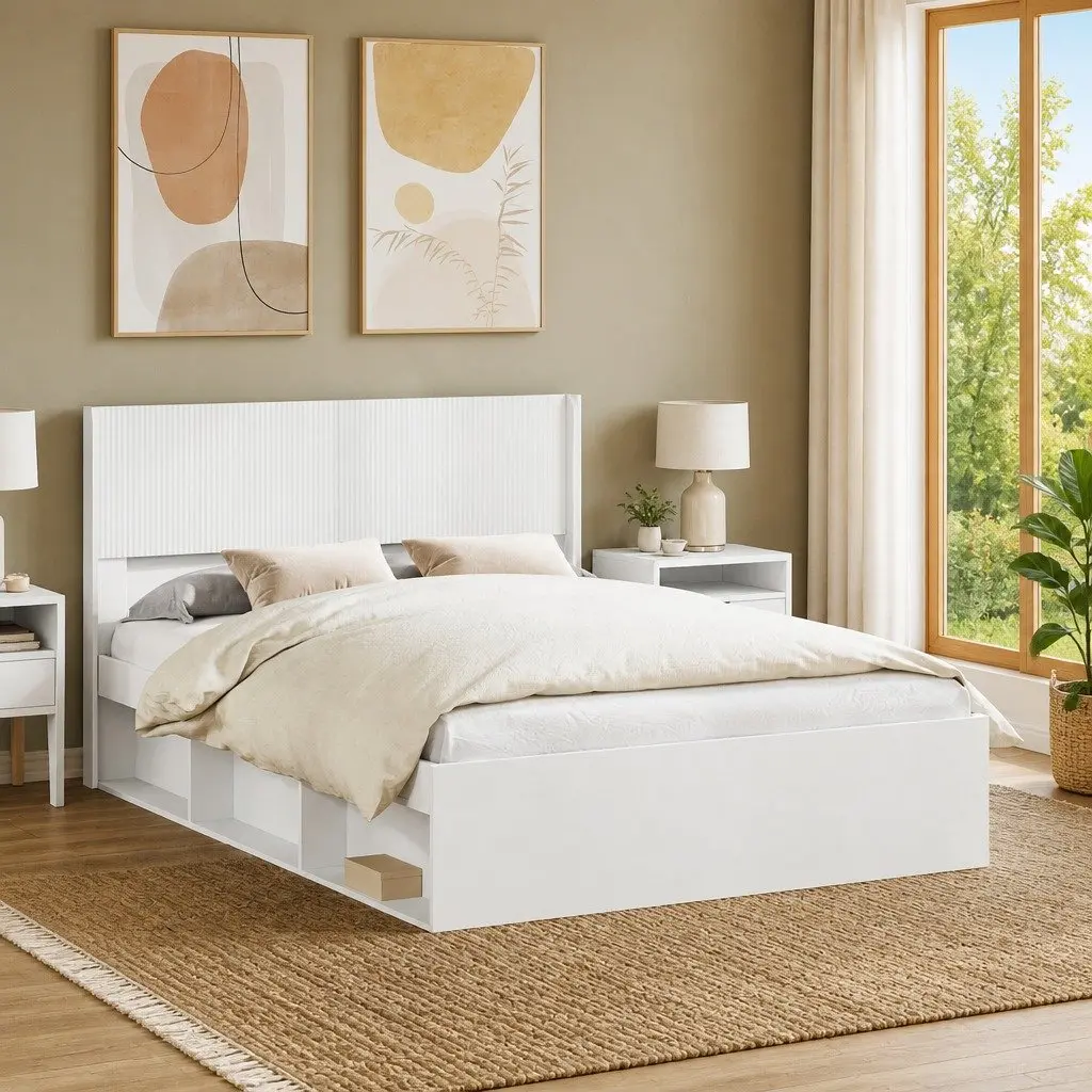 White Headboard with Vertical Slats for Any Bedroom