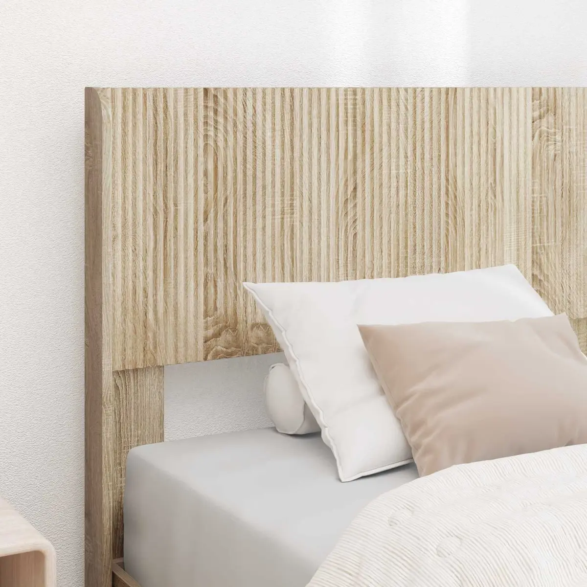 Headboard Brown Vertical Slat Design Engineered Wood Bedroom Furniture Mount