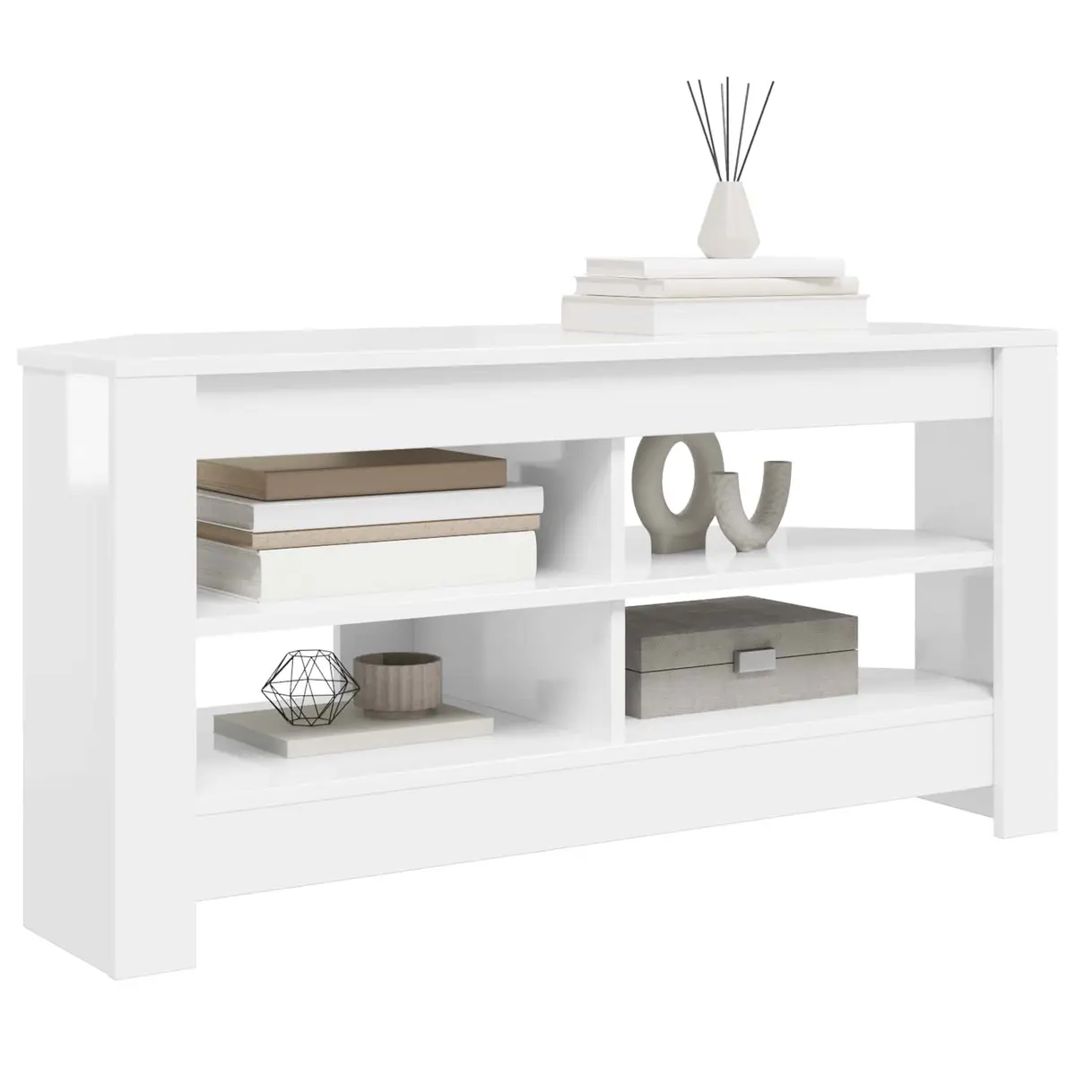 Corner TV Cabinet Engineered Wood Compact High Gloss White