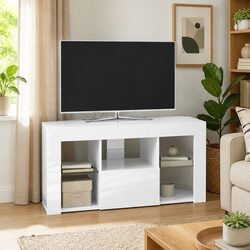 Functional High Gloss White TV Cabinet for Corner Spaces