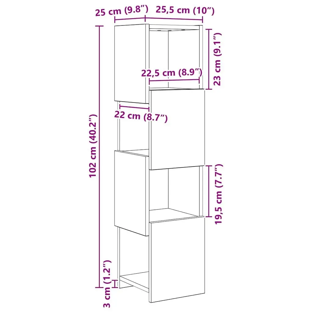 Corner Storage Cabinet 25.5x25x102cm Modern Living Room Shelving Unit
