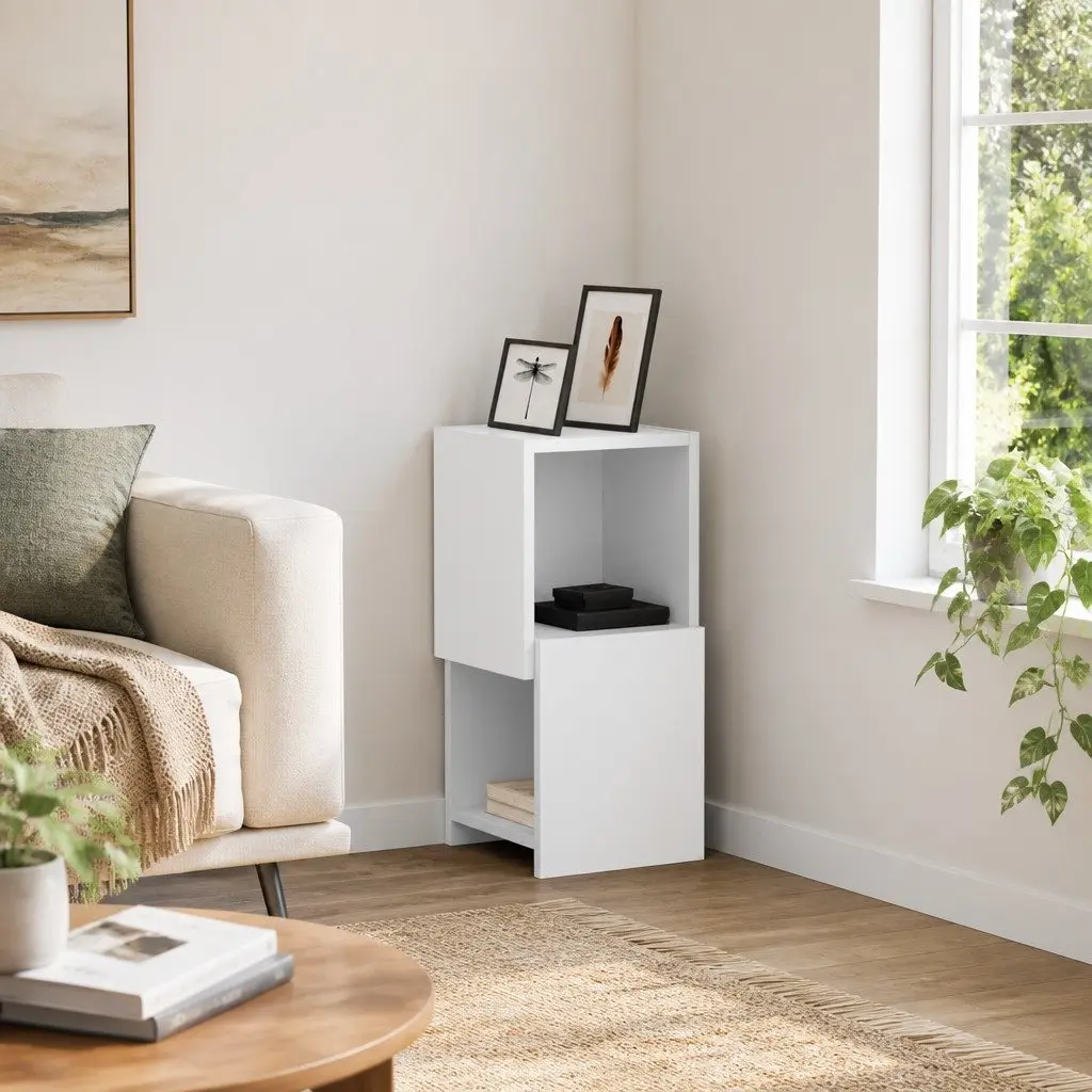 Corner Storage Cabinet 25.5x25x55cm Modern Living Room Shelving Unit
