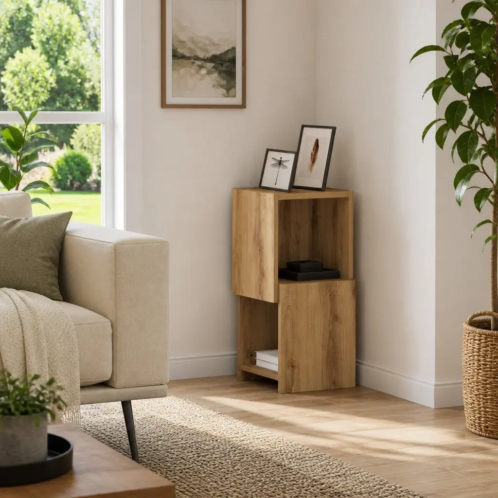 Corner Storage Cabinet 25.5x25x55cm Brown Modern Living Room Shelving Unit