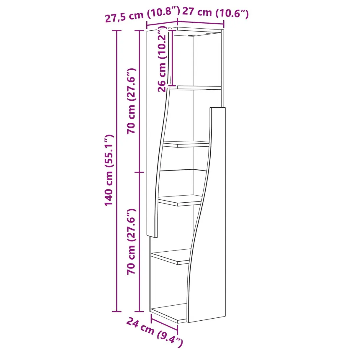 Corner Storage Cabinet Engineered Wood 27.5x27x140cm Matte Modern