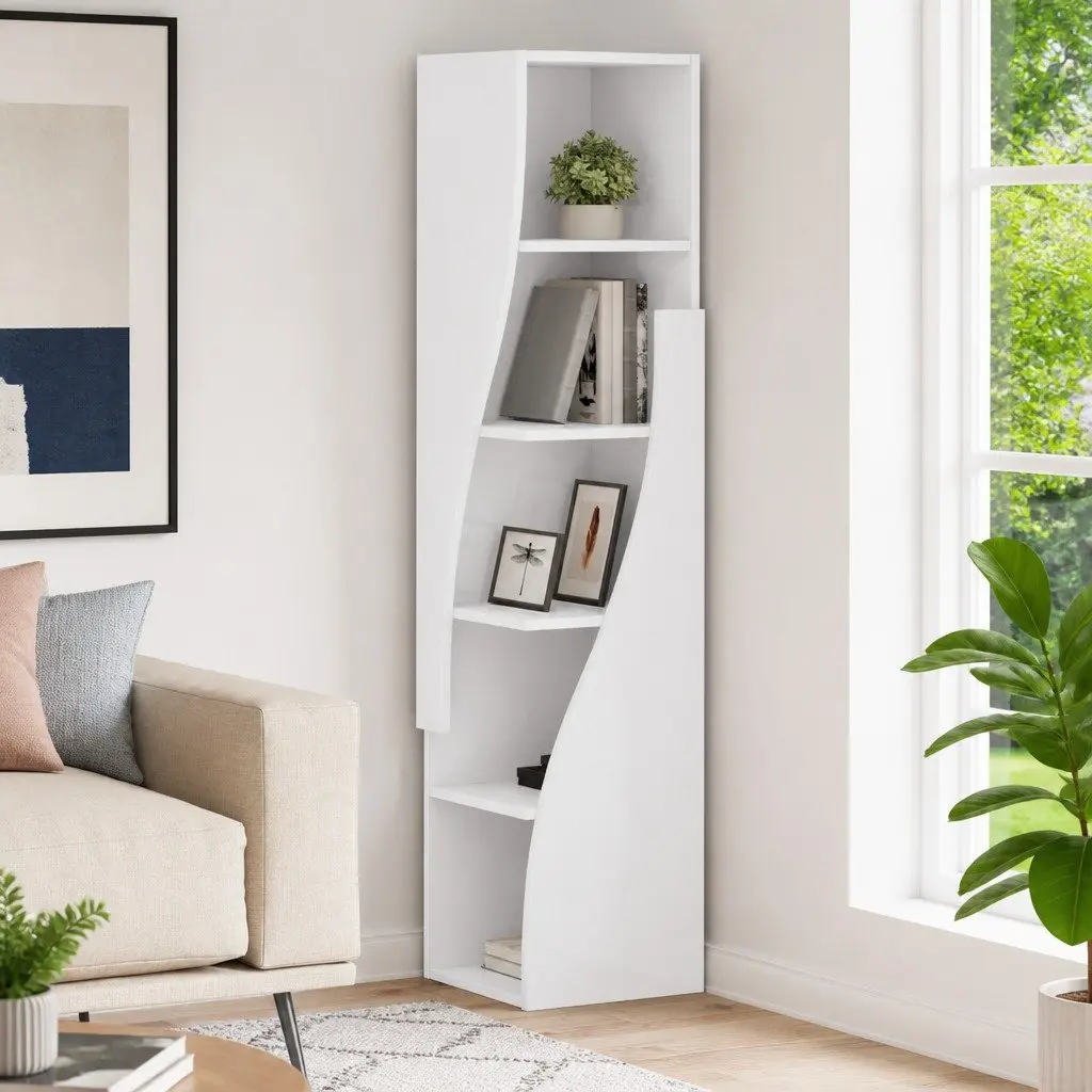 Corner Storage Cabinet 32x32x140cm Modern Living Room Shelving Unit