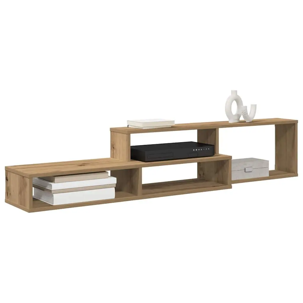 Wall Mounted TV Stand Engineered Wood 150x25x28.5cm Brown Storage Unit with Shelves for Media and Decorative Items