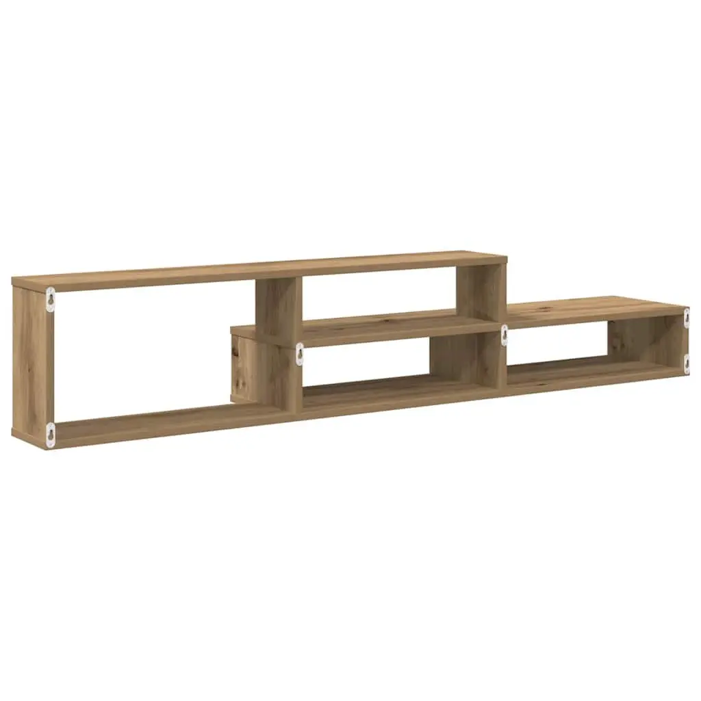 Wall Mounted TV Stand Engineered Wood 150x25x28.5cm Brown Storage Unit with Shelves for Media and Decorative Items
