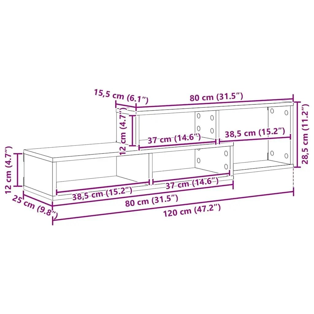Wall Mounted TV Stand 120x25x28.5cm Brown Engineered Wood Shelves Storage Unit