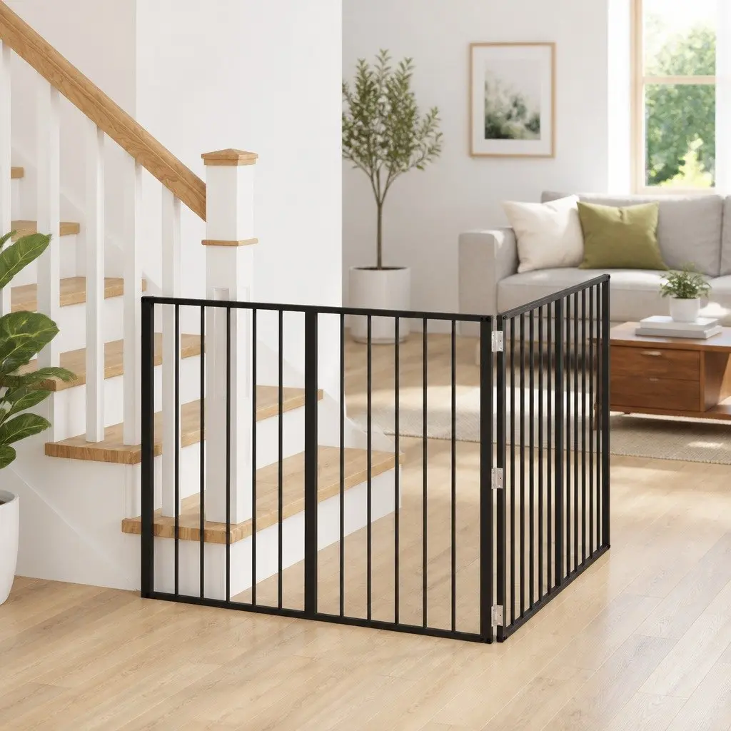 Dog Gate Metal Foldable 100 x 80 cm Black 2 Piece Indoor Enclosure Barrier