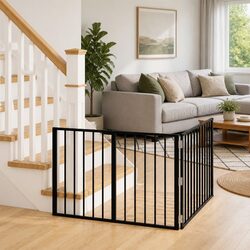 Dog Gate 2 Pieces Black 100 x 60 cm Metal Enclosure Foldable Pet Pen Indoor