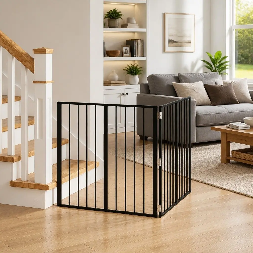 Indoor Dog Gate 2 pcs Black Foldable Pet Safety