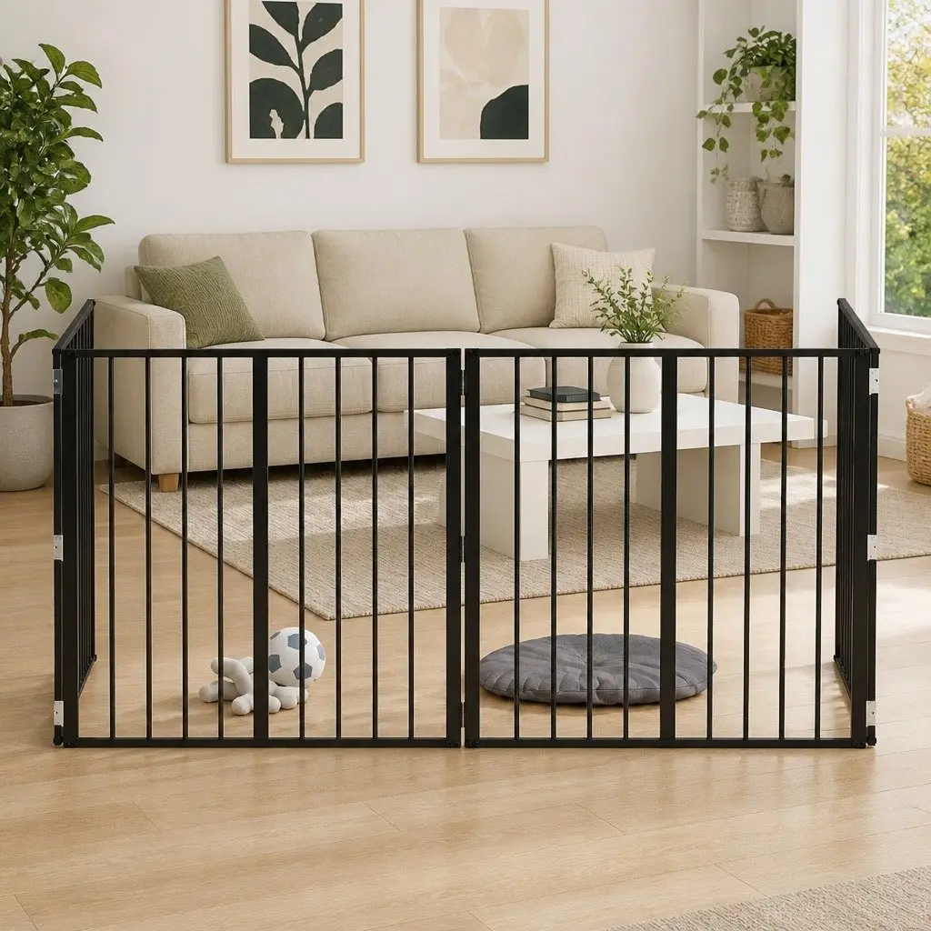 Dog Gate 4 pcs Black 80 x 80 cm Galvanised Steel Pet Fence Panel Puppy Playpen