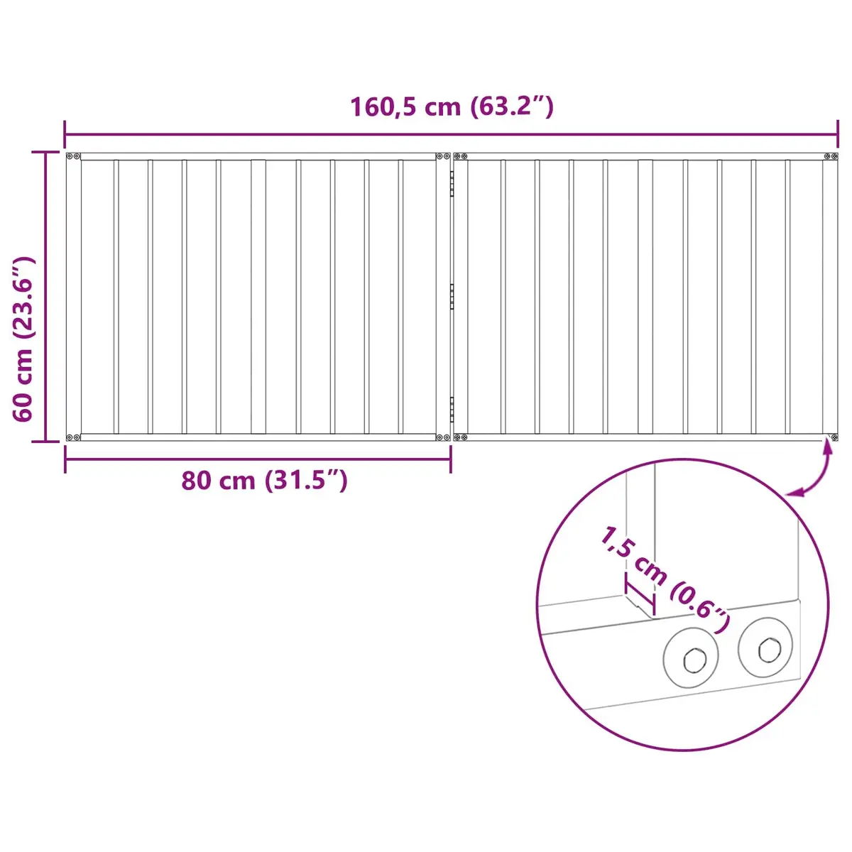 Dog Gate 2 pcs Black 80 x 60 cm Foldable Pet Enclosure Indoor Play Pen