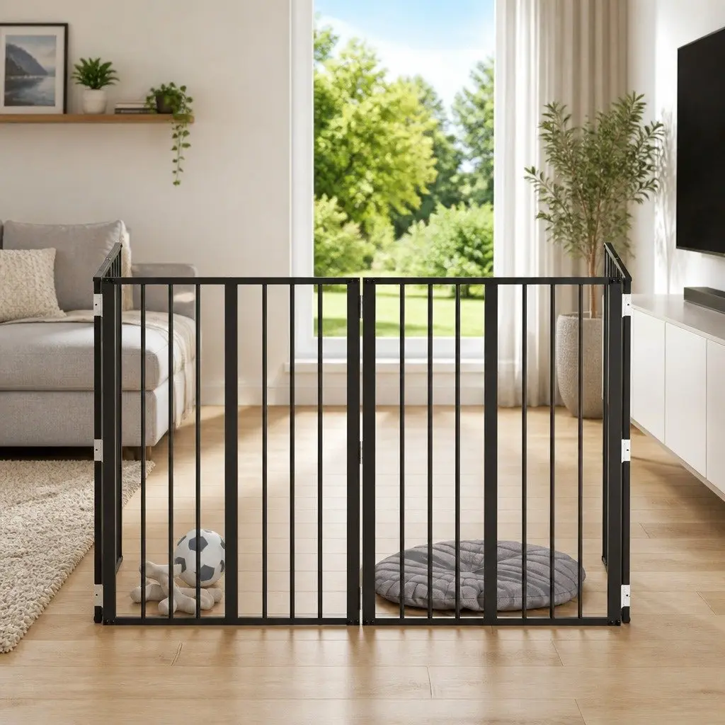Pet Fence Black Galvanised Steel 4 Piece 60 x 80 cm Indoor Dog Gate Puppy Playpen Barrier