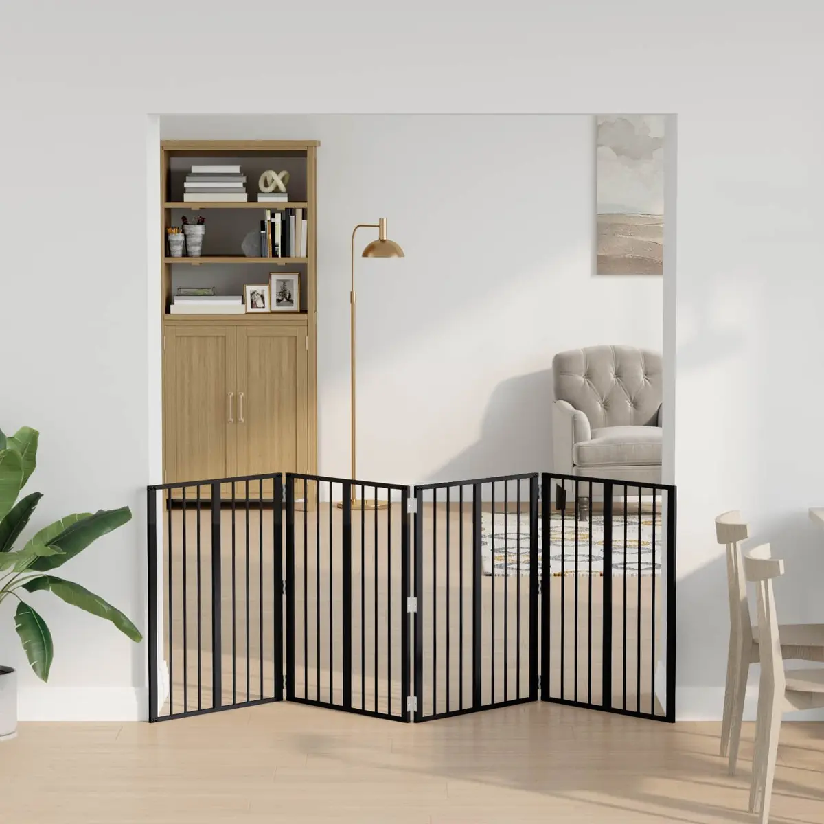 Pet Fence Black Galvanised Steel 4 Piece 60 x 80 cm Indoor Dog Gate Puppy Playpen Barrier