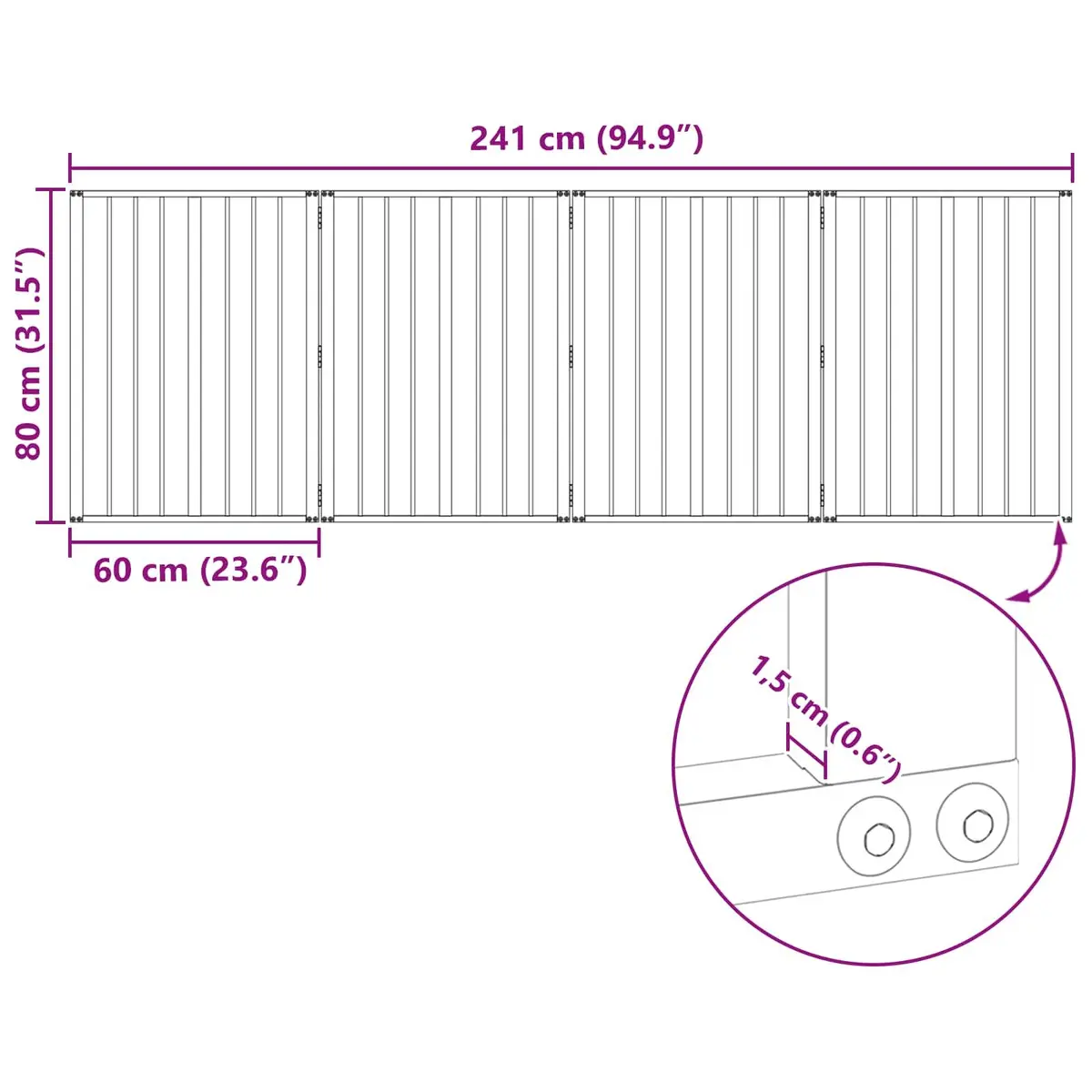 Pet Fence Black Galvanised Steel 4 Piece 60 x 80 cm Indoor Dog Gate Puppy Playpen Barrier
