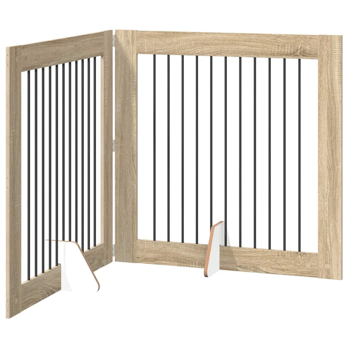 Foldable Dog Gate with Stands 200.5 cm Brown Portable Pet Fence Indoor Kennels