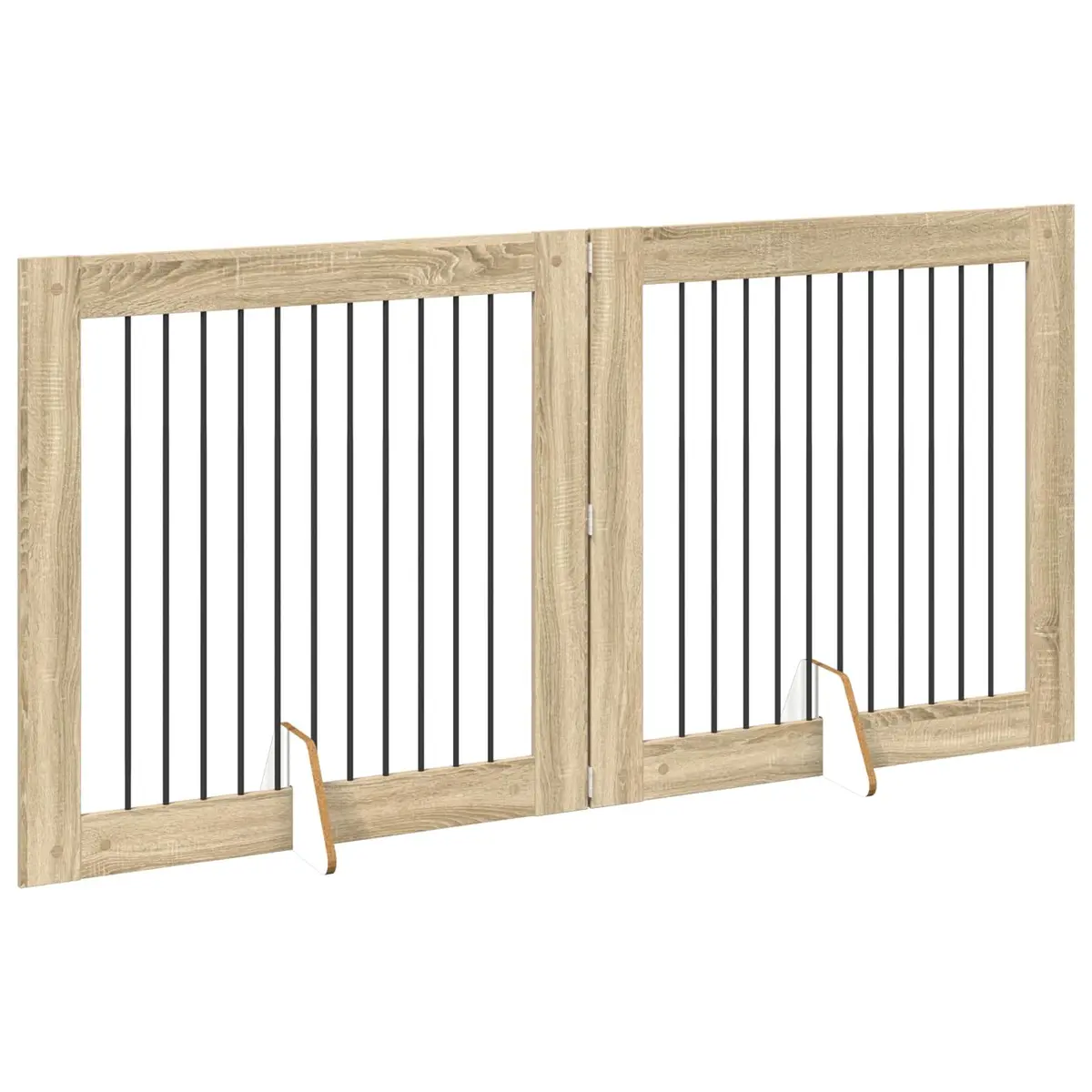 Foldable Dog Gate with Stands 200.5 cm Brown Portable Pet Fence Indoor Kennels