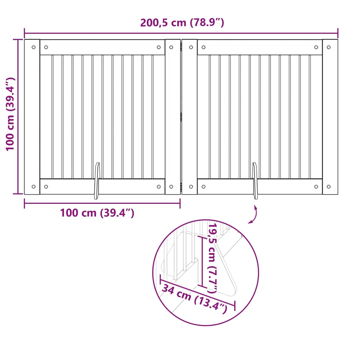 Foldable Dog Gate with Stands 200.5 cm Brown Portable Pet Fence Indoor Kennels
