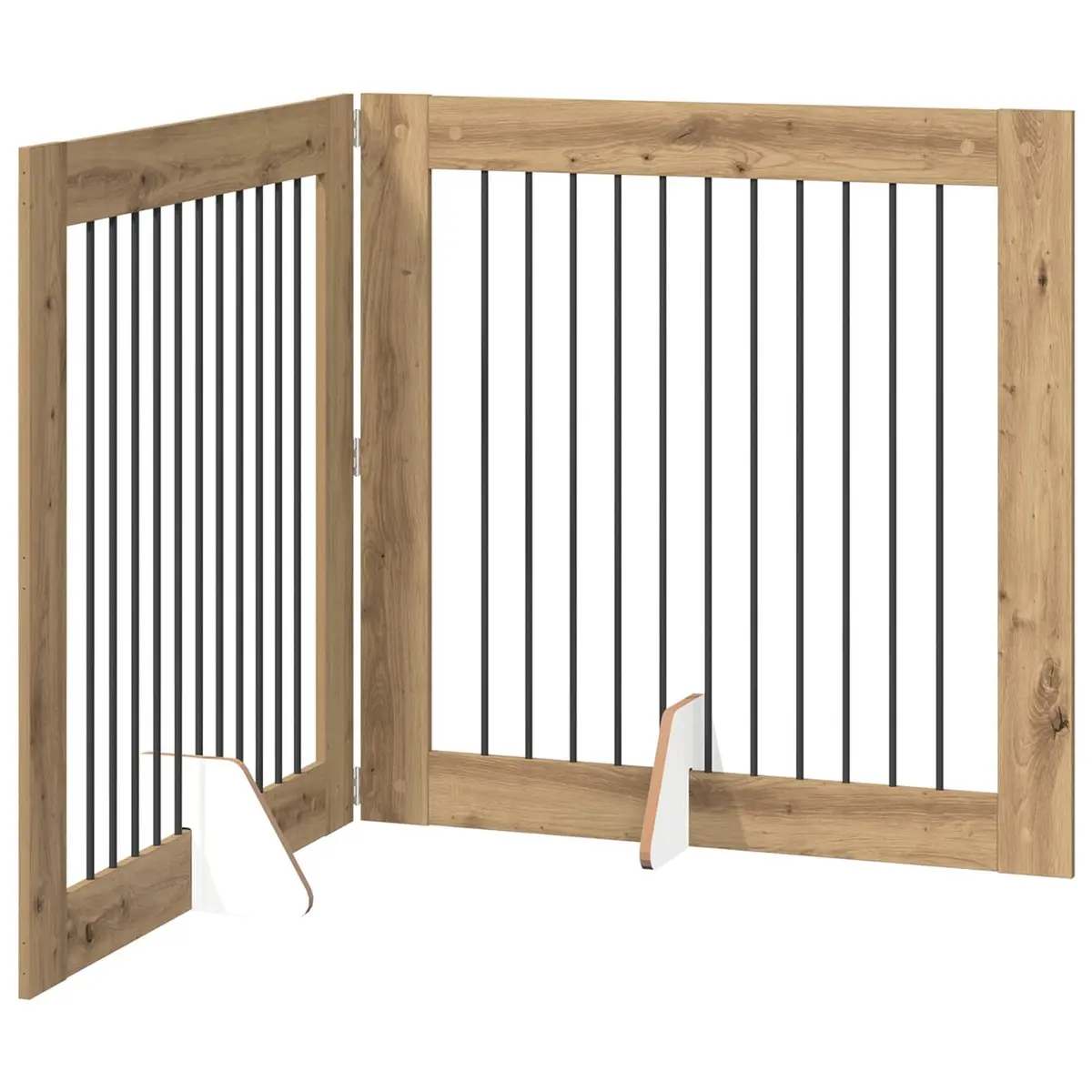 Foldable Dog Gate with Stands 2 pcs Brown Pet Fence Indoor Portable Containment