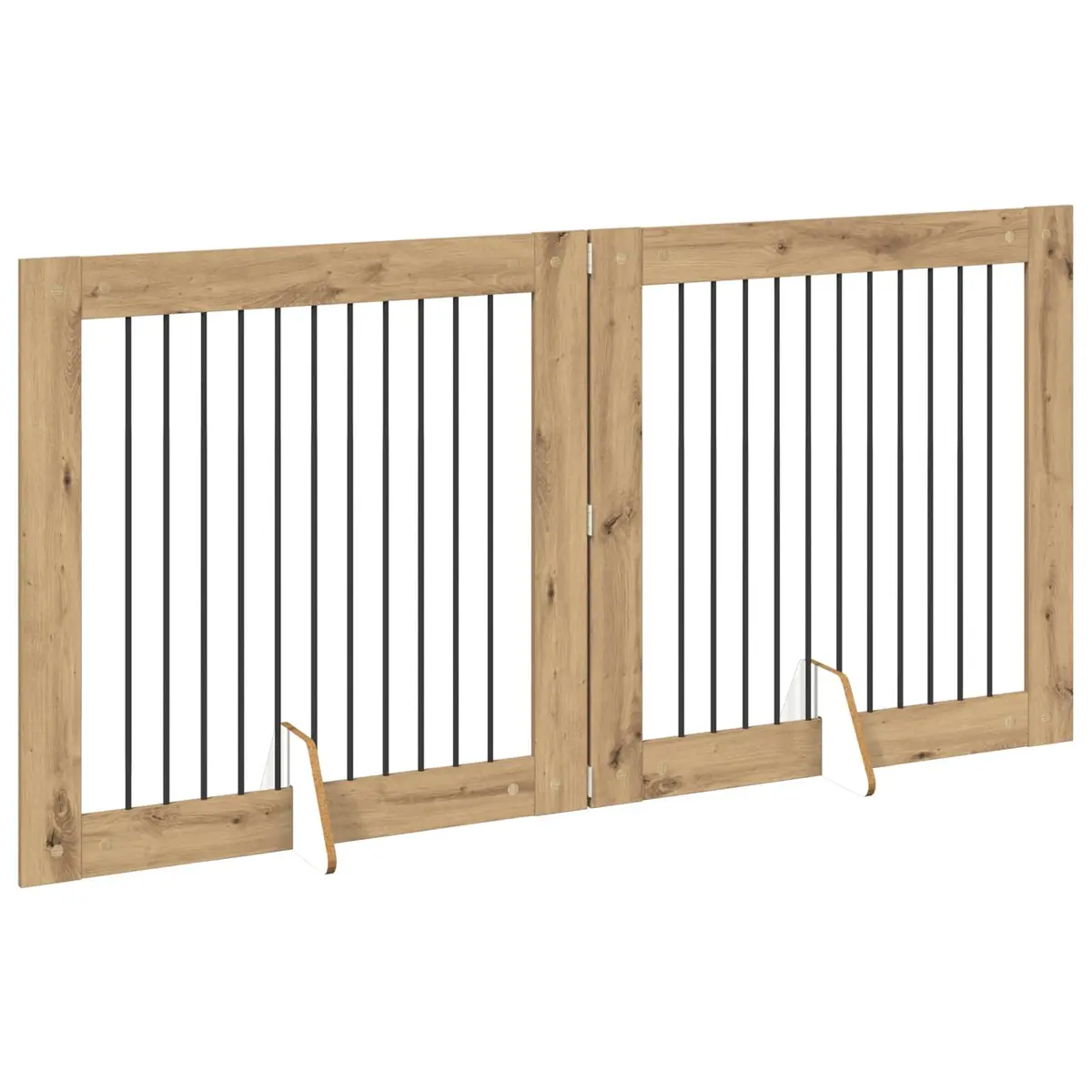 Foldable Dog Gate with Stands 2 pcs Brown Pet Fence Indoor Portable Containment