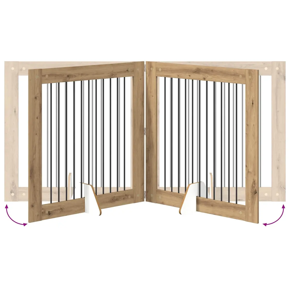 Foldable Dog Gate with Stands 2 pcs Brown Pet Fence Indoor Portable Containment
