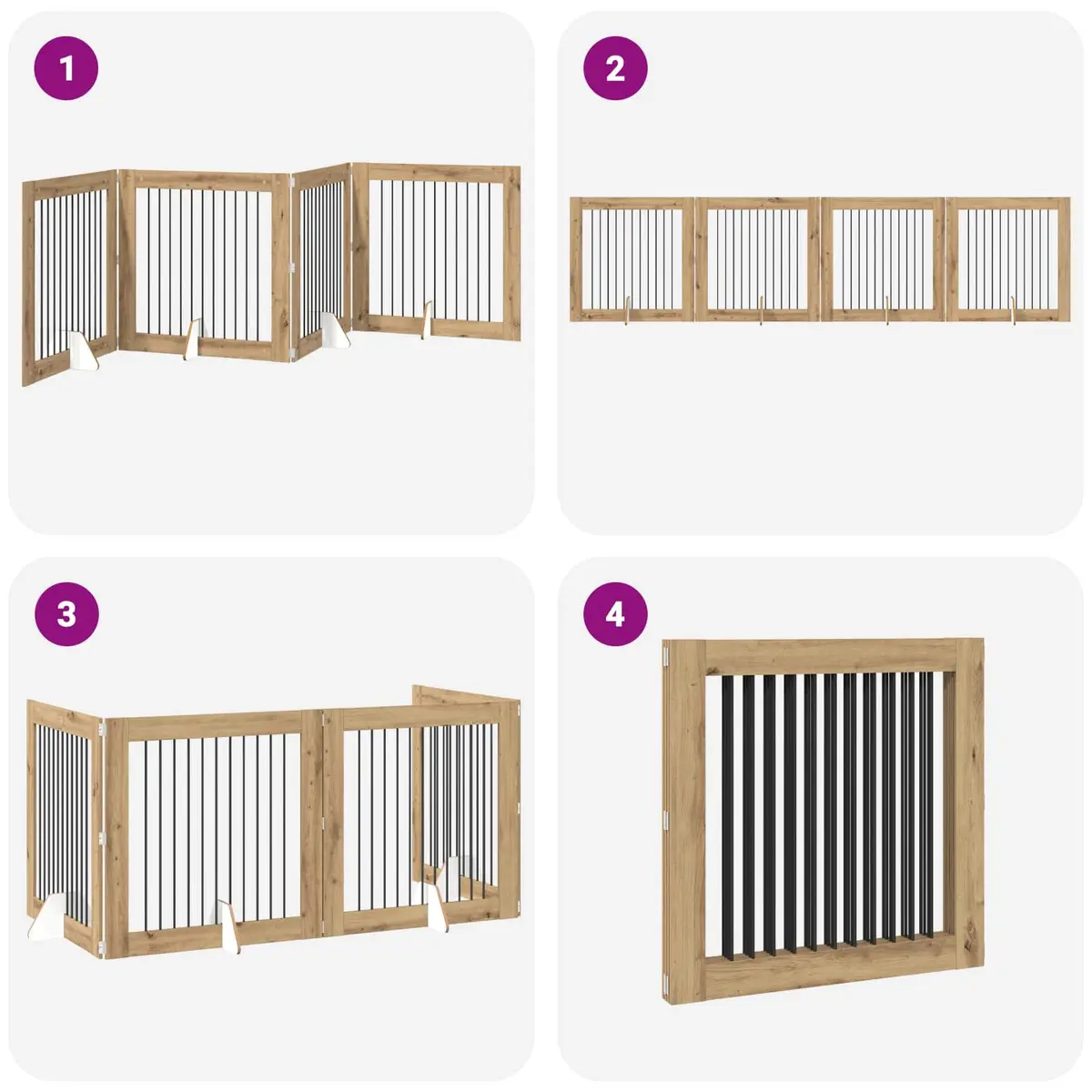 Foldable Dog Gate Indoor Pet Barrier Room Divider Engineered Wood Galvanized Steel 401 cm Brown 4 pcs