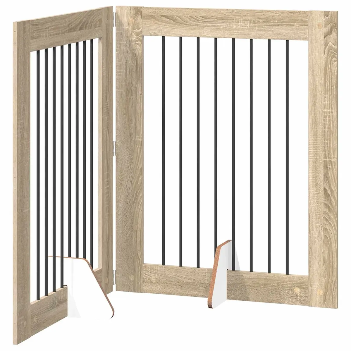 Foldable Dog Gate with Stands Portable Pet Fence Indoor Brown 160.5cm