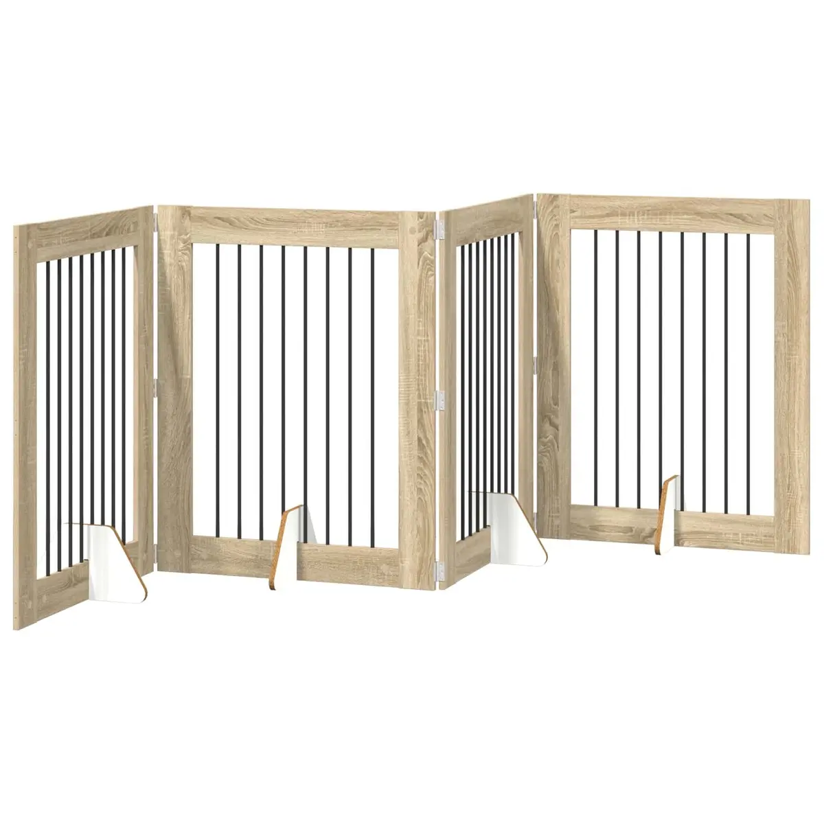 Foldable Dog Gate with Stands 4 pcs Brown Sonoma Oak Pet Fence Indoor