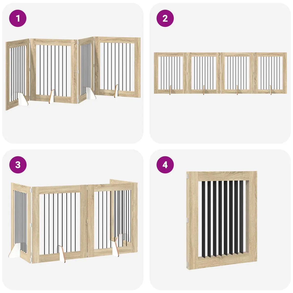 Foldable Dog Gate with Stands 4 pcs Brown Sonoma Oak Pet Fence Indoor