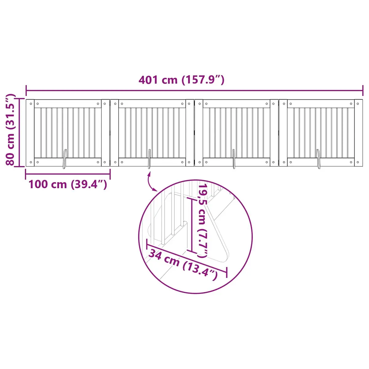 Foldable Dog Gate Indoor Pet Barrier Freestanding 4 pcs Engineered Wood Galvanized Steel Brown