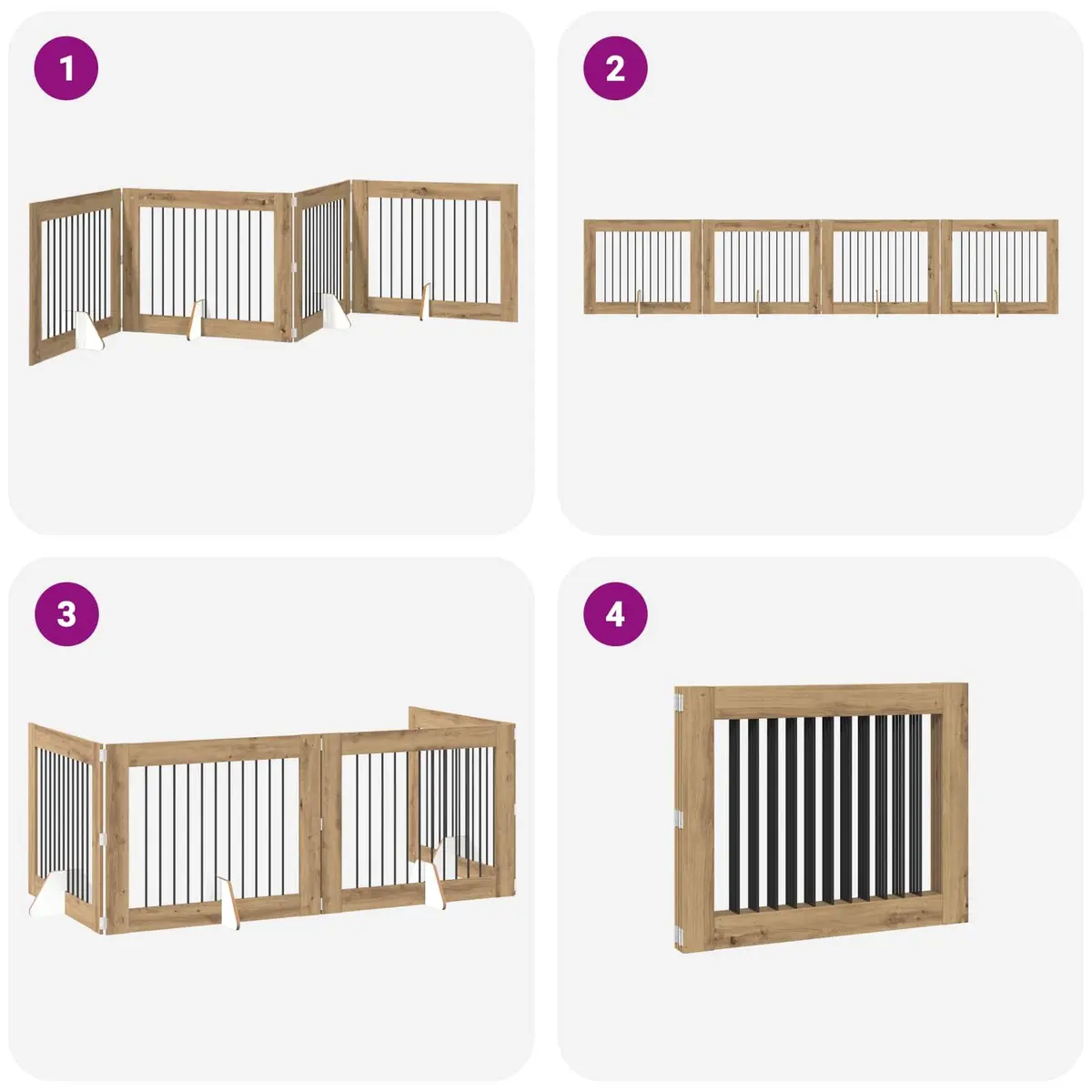 Foldable Dog Gate with Stands 4 pcs Freestanding Pet Barrier 401 cm Oak Colour
