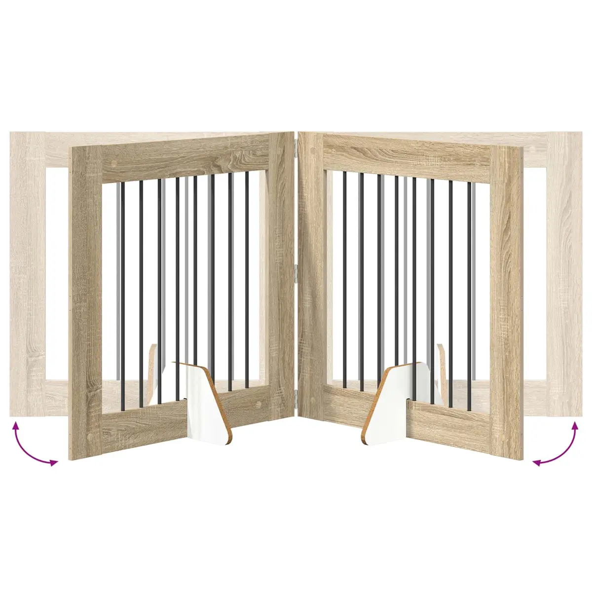 Foldable Dog Gate with Stands 2pcs Brown Rectangular Pet Fence Indoor Portable