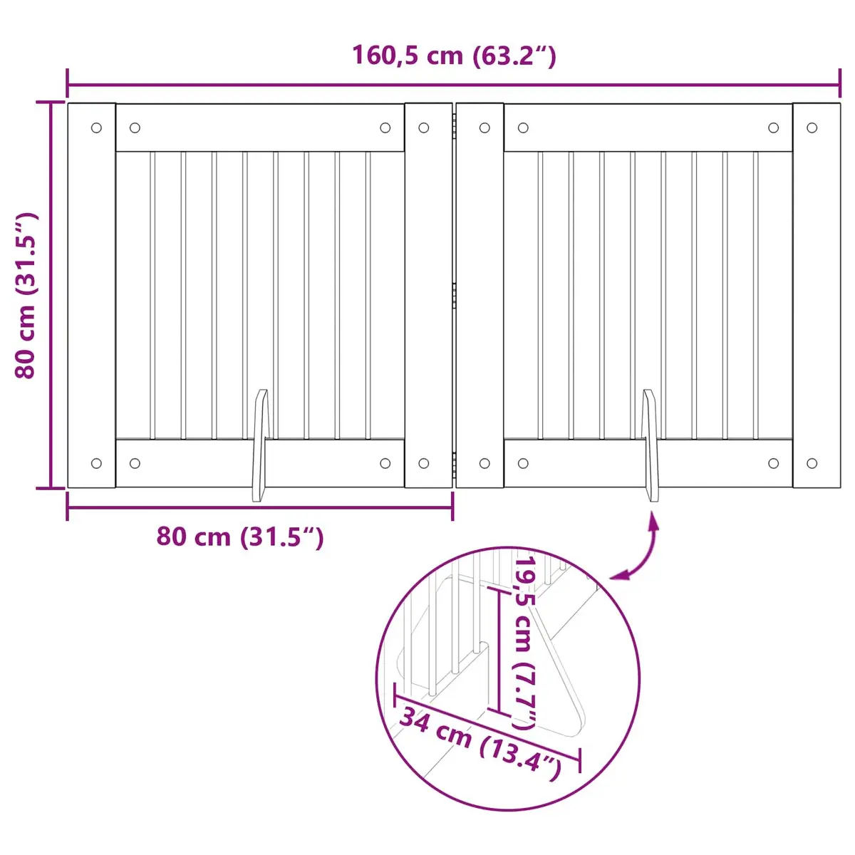 Foldable Dog Gate with Stands 2 pcs Brown 160.5 cm Pet Fence Indoor Portable