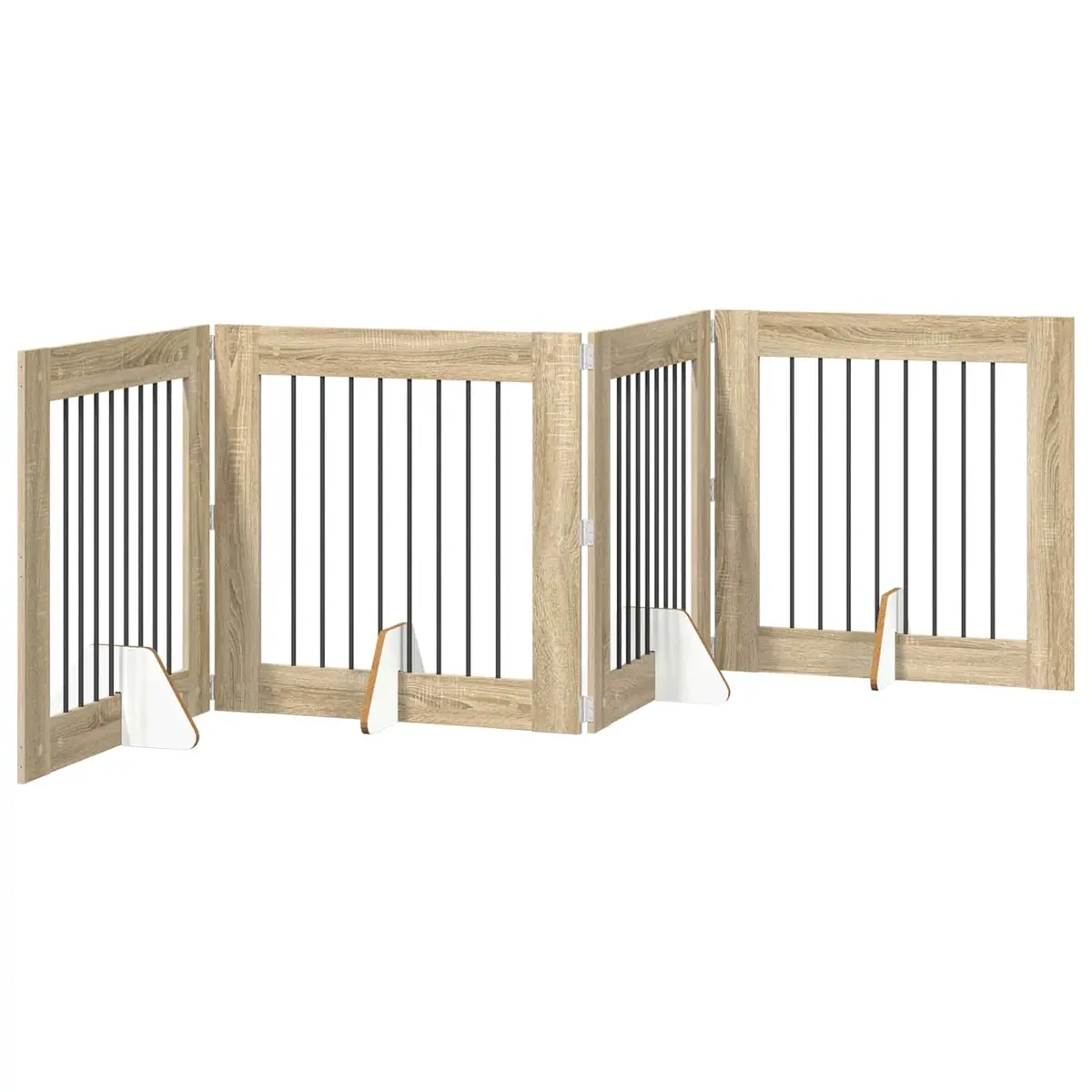 Foldable Dog Gate with Stands 4 pcs Indoor Pet Barrier Sonoma Oak 321 cm