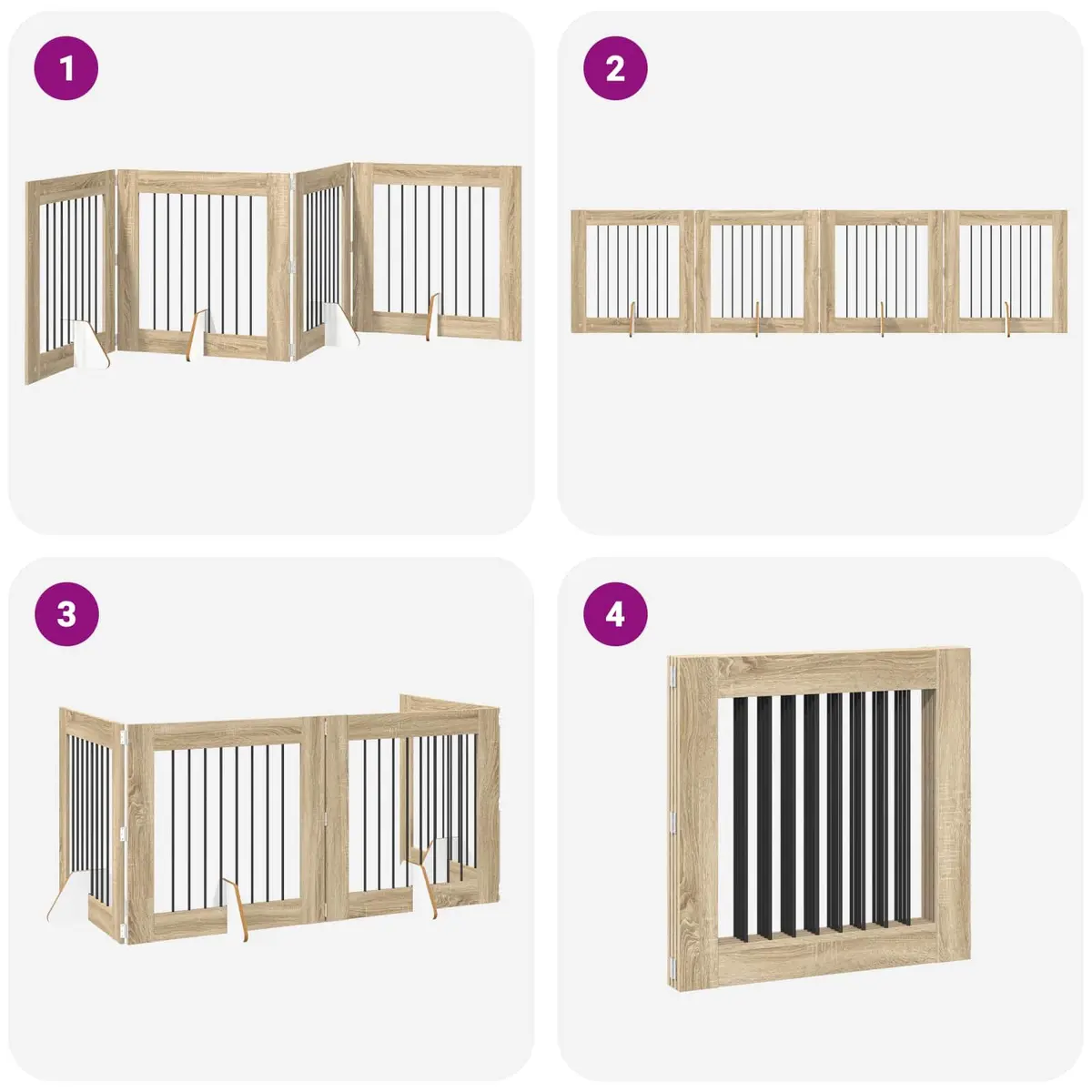 Foldable Dog Gate with Stands 4 pcs Indoor Pet Barrier Sonoma Oak 321 cm