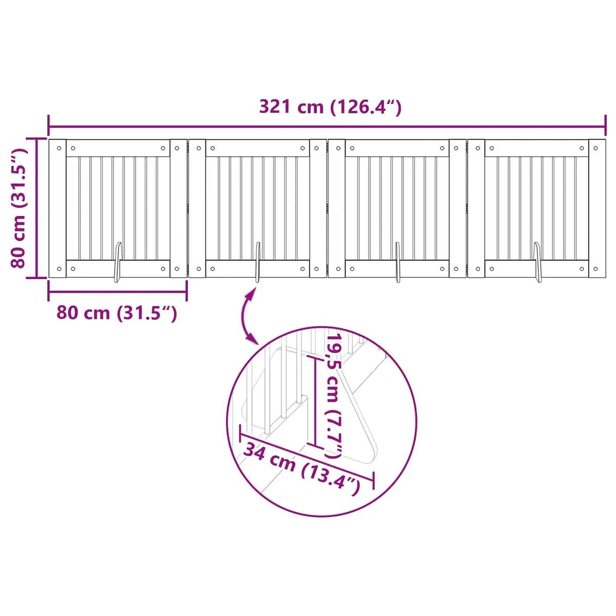 Foldable Dog Gate with Stands 4 pcs Indoor Pet Barrier Sonoma Oak 321 cm