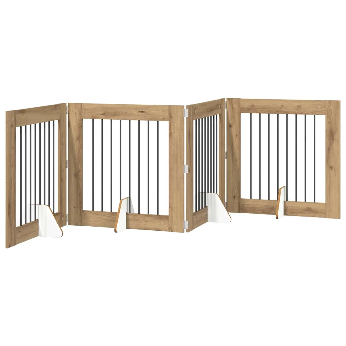 Foldable Dog Gate Freestanding Indoor Pet Barrier 321cm Brown Engineered Wood and Galvanized Steel 4 Piece