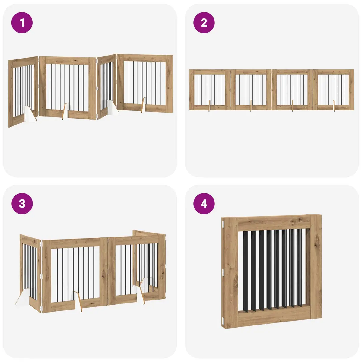 Foldable Dog Gate Freestanding Indoor Pet Barrier 321cm Brown Engineered Wood and Galvanized Steel 4 Piece