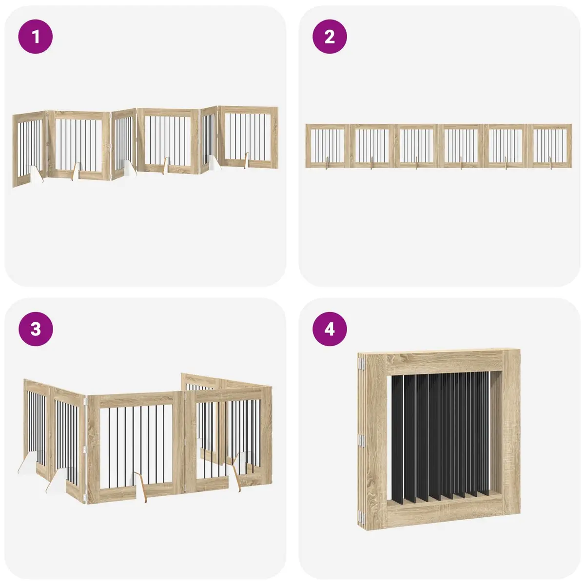 Foldable Dog Gate with Stands Engineered Wood and Galvanized Steel 482 cm Sonoma Oak 6 Piece Pet Barrier Room Divider
