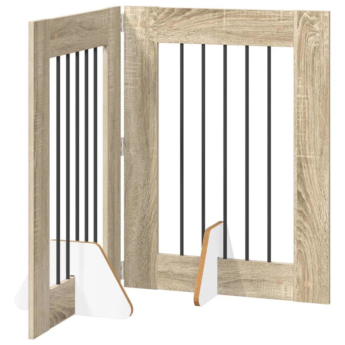 Foldable Dog Gate with Stands Engineered Wood Galvanized Steel 120.5 cm Brown Sonoma Oak 2 pcs Pet Barrier Indoor Fence