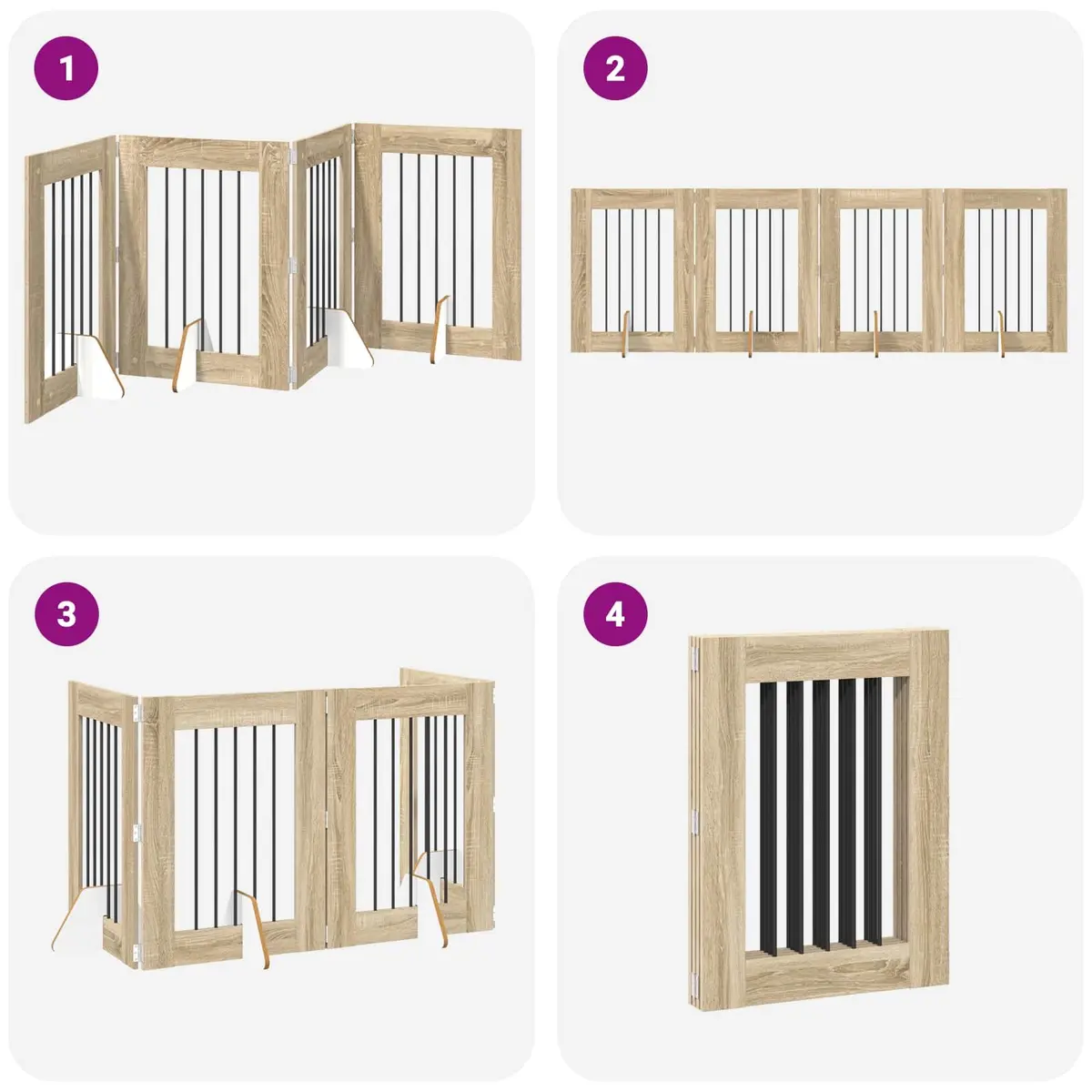 Foldable Dog Gate Freestanding Engineered Wood and Galvanized Steel 241cm Sonoma Oak 4 Piece