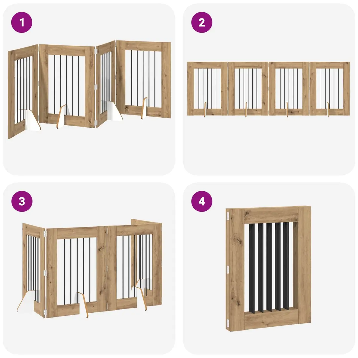 Foldable Dog Gate with Stands 4 pcs Freestanding Pet Barrier Oak 241 cm Brown