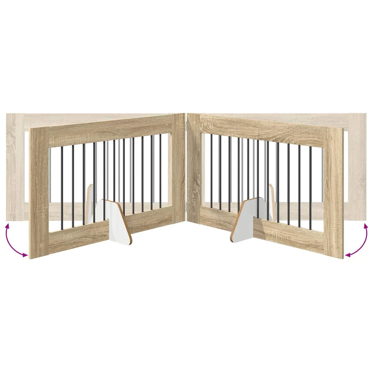 Foldable Dog Gate Galvanised Steel 2 Panel Brown Portable Pet Fence Indoor Containment