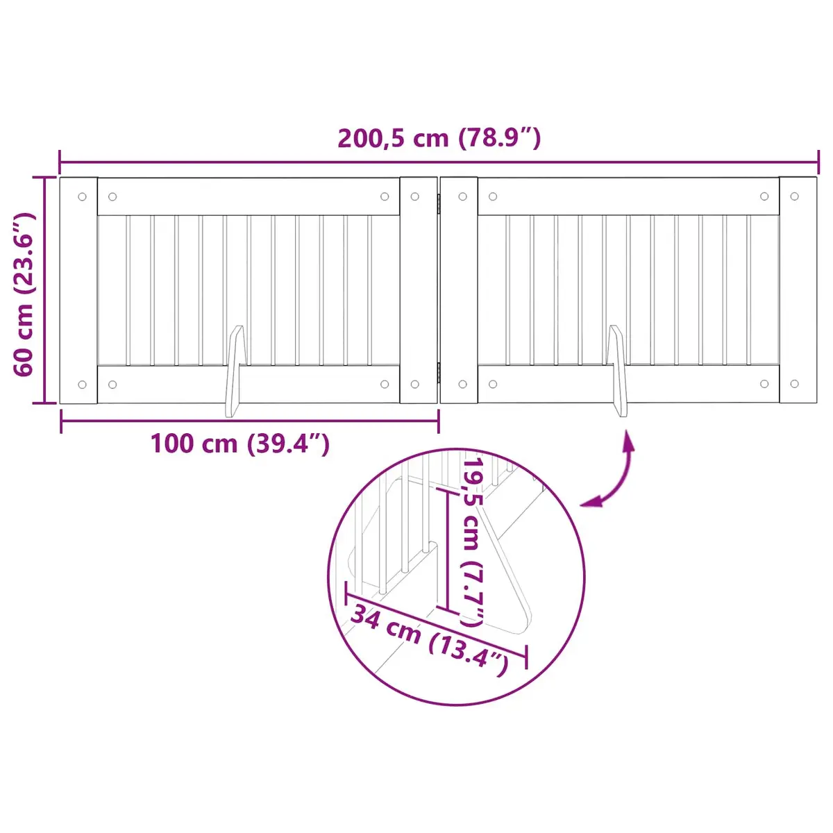 Foldable Dog Gate with Stands 2 pcs Brown 200.5 cm Pet Fence Portable Indoor