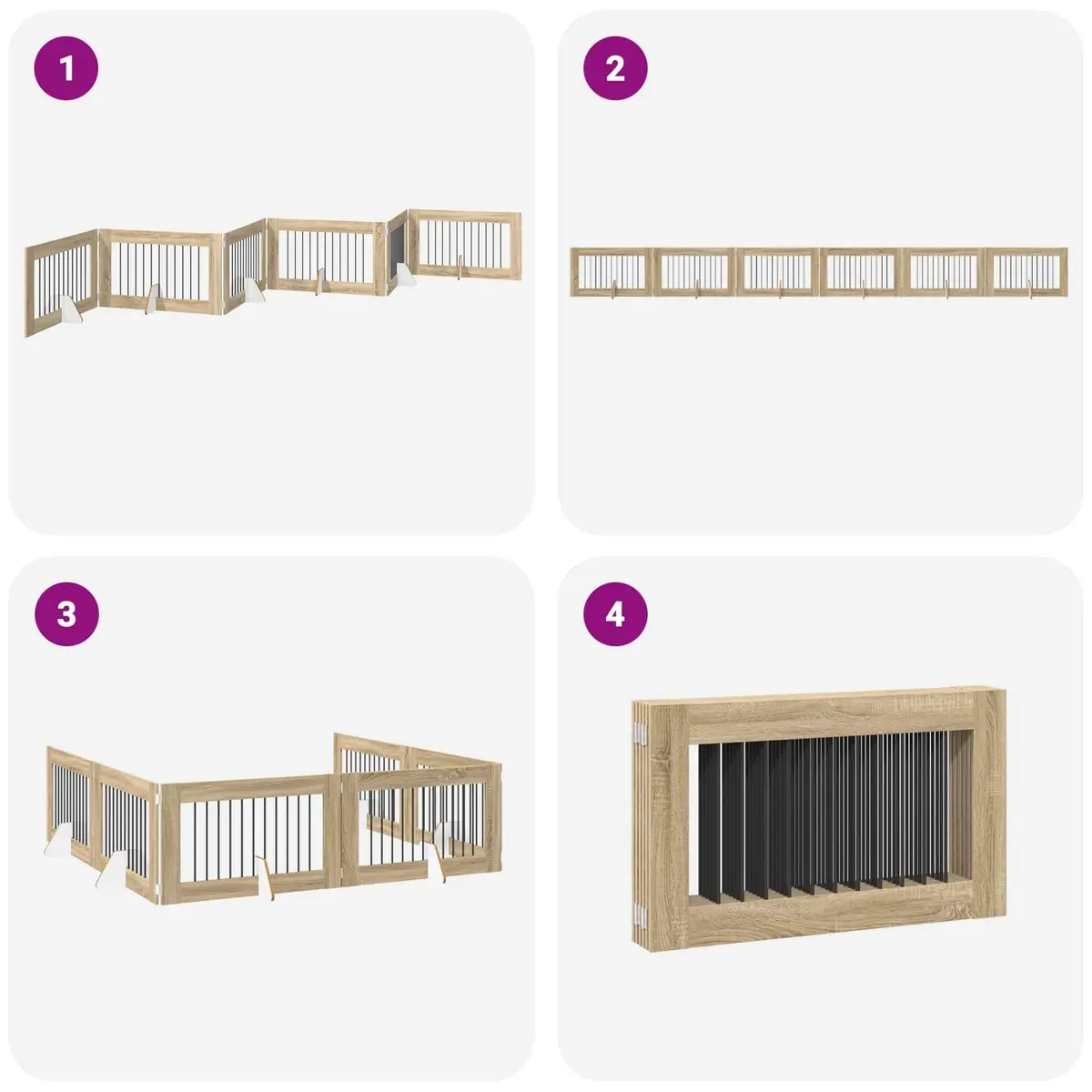 Foldable Dog Gate Indoor Pet Barrier Engineered Wood Galvanized Steel 602cm Sonoma Oak Colour