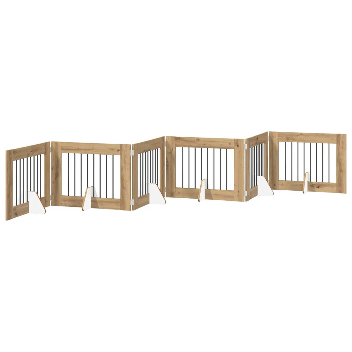 Foldable Pet Barrier 6 Panel Indoor Dog Gate Oak Finish 482cm